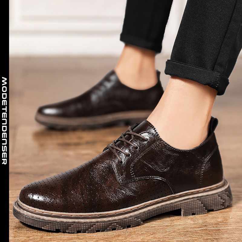 Bærecirkel Pjece Ripples derby-sko til mænd business casual kjole sko blødt læder åndbar  personlighed sort
