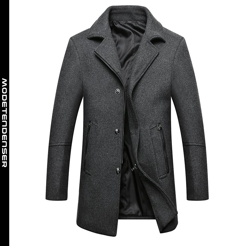 efterår og uld afslappet jakke til mænds herre uldfrakke lynlås slank grå