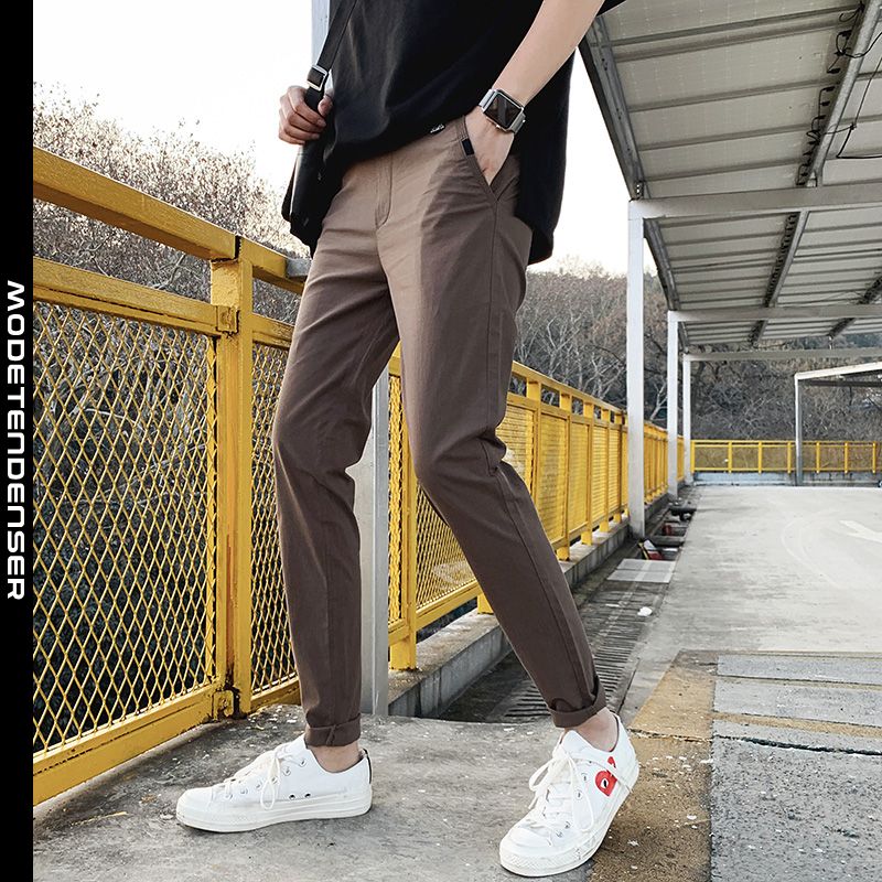 forår og elastiske bukser til mænd skinny sports trend brun