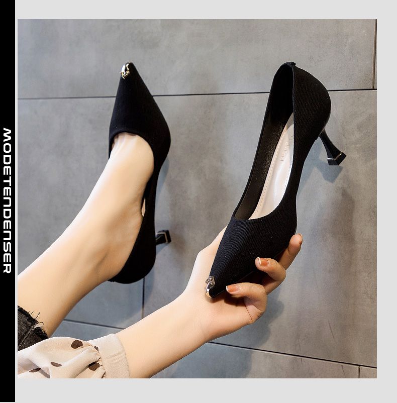 virksomhed defile Spiritus højhælede sko kvindelige stiletto moderigtigt metal spids sort