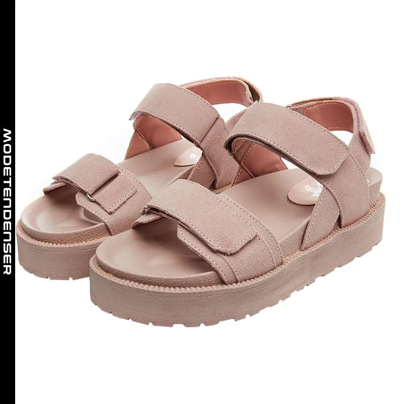 Stratford på Avon Anoi fattigdom læder tyk sål flad sål student casual velcro kvindelige sandaler trendy  lyserød