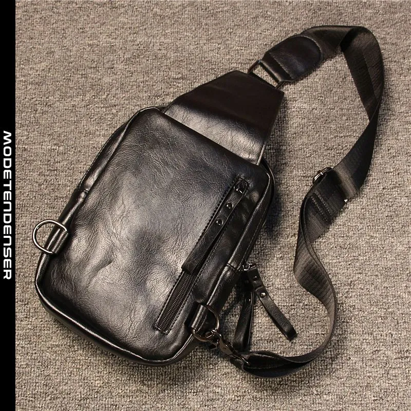 herretaske skuldertaske stor kapacitet læderhåndtaske sort