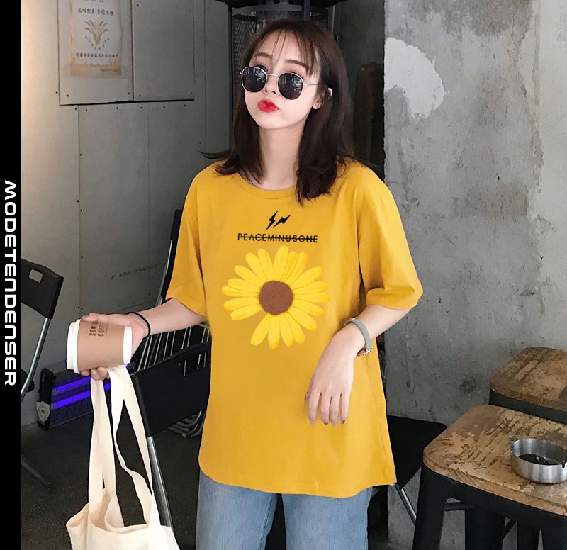 Bonde Borgerskab spontan t-shirt med korte ærmer i ren bomuld til kvinder plus størrelse original  print gul