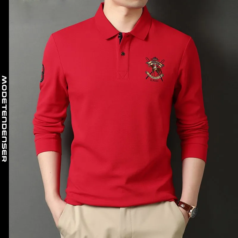 shilling implicitte Spektakulær t-shirt med lange ærmer til mænd ren bomuld revers polo-skjorte trendy rød