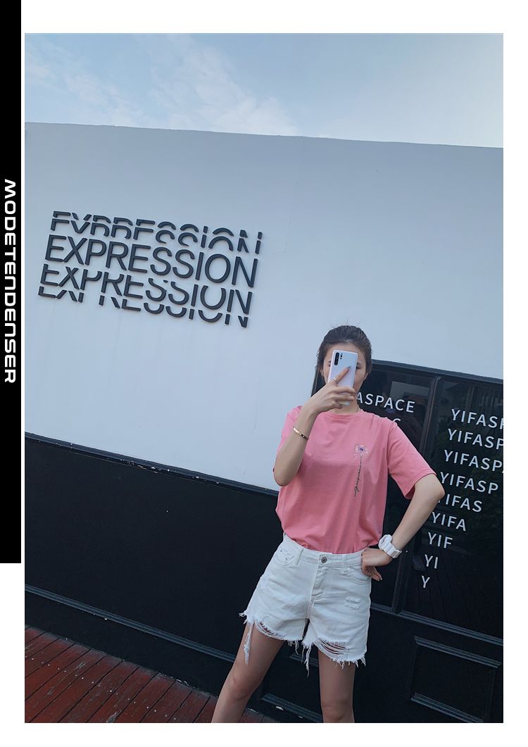 t-shirt til kvinder i ensfarvet farve 5