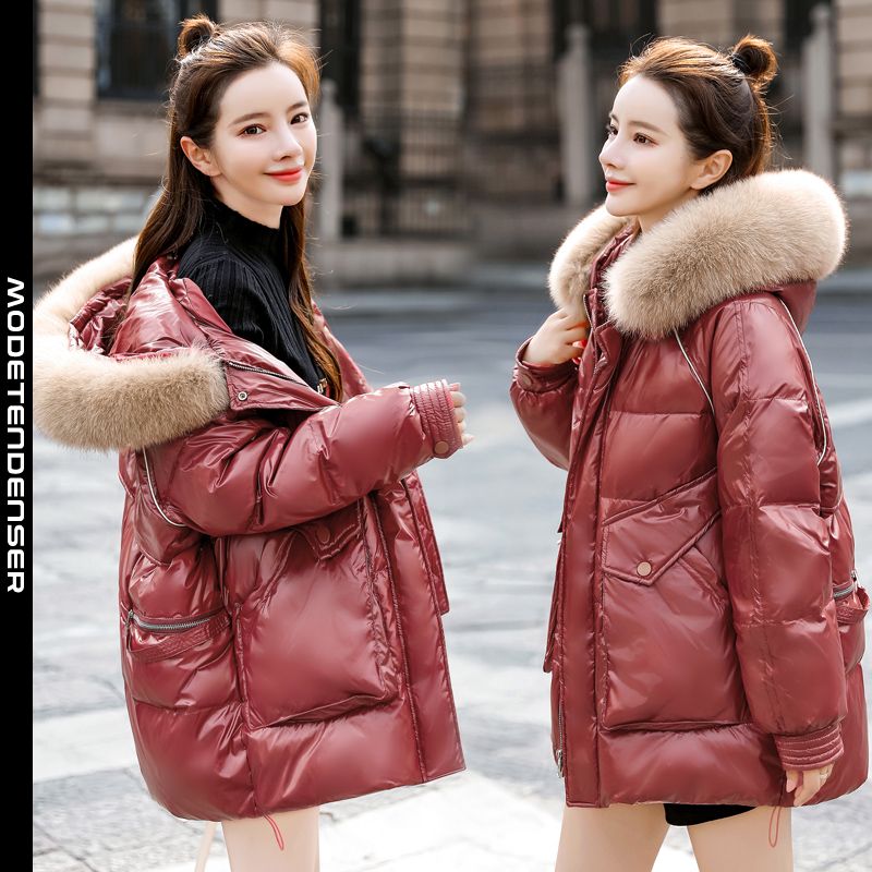 Løsne ubehag kort vintermode og fritid stor pelskrave kvinders bomulds-polstret jakke  behagelig jakke rød